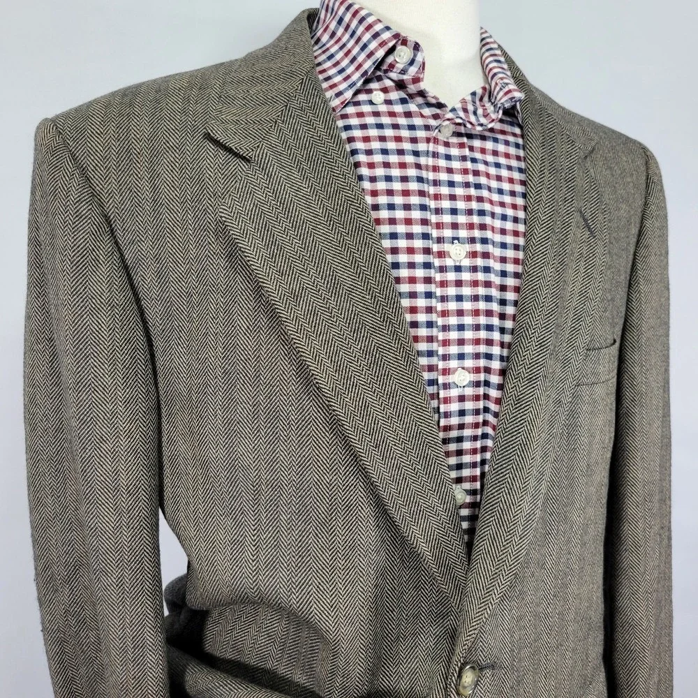 Sterling & Hunt Men's Tweed Sport Coat Blazer‎ Brown Herringbone Size About 44R